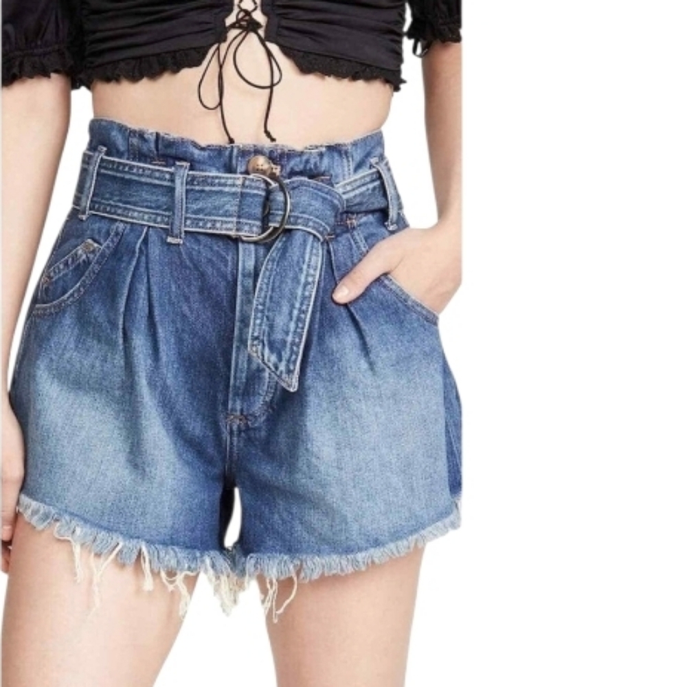 NWT Free People See You Sometime Cut Off Belted Denim Shorts - Picture 2 of 9